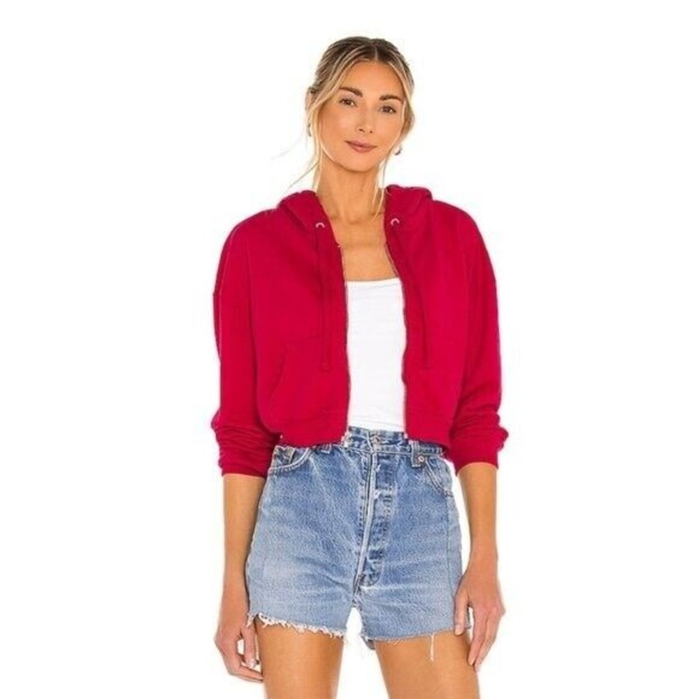 NWT Lovers + Friends Tyler Crop Hoodie Zip Up Hooded Sweatshirt Hot Pink Medium